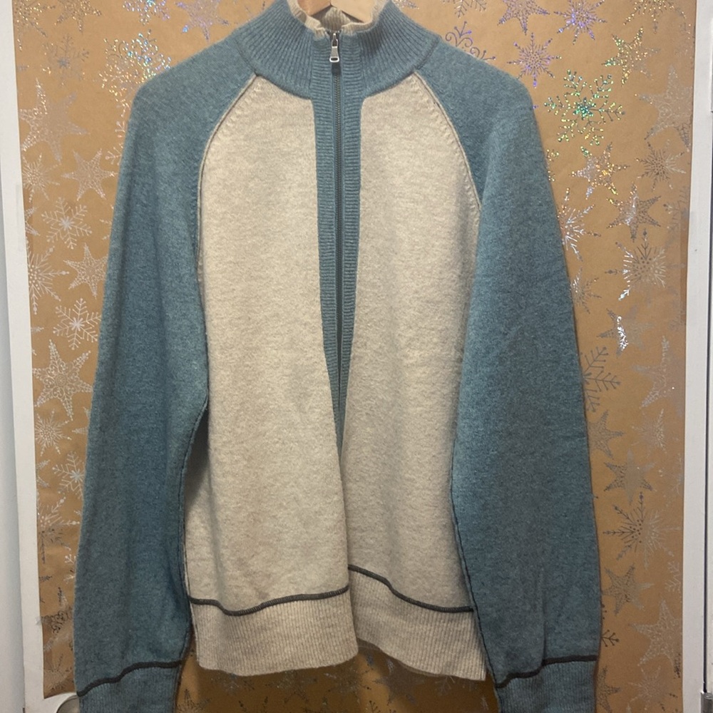 RW&CO. Blue and Cream Zip Up Sweater